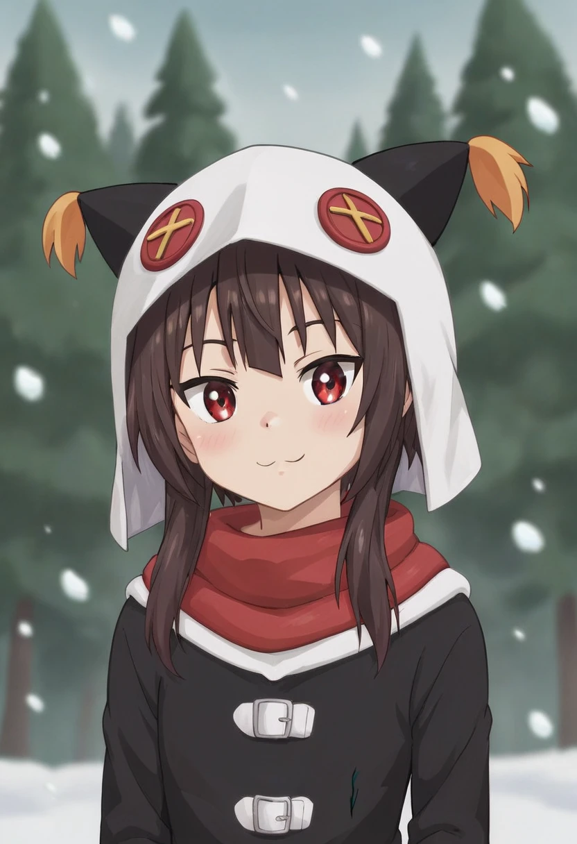 score_8_up, score_7_up, score_6_up, score_5_up, score_4_up, anime screencap,
1girl, solo, megumin, white parka, short hair, brown hair, red eyes, (black bodysuit:0.8), red scarf, white hood, brown mittens,
nyantcha,
forest, snow, upper body, looking at viewer,hentai,adult