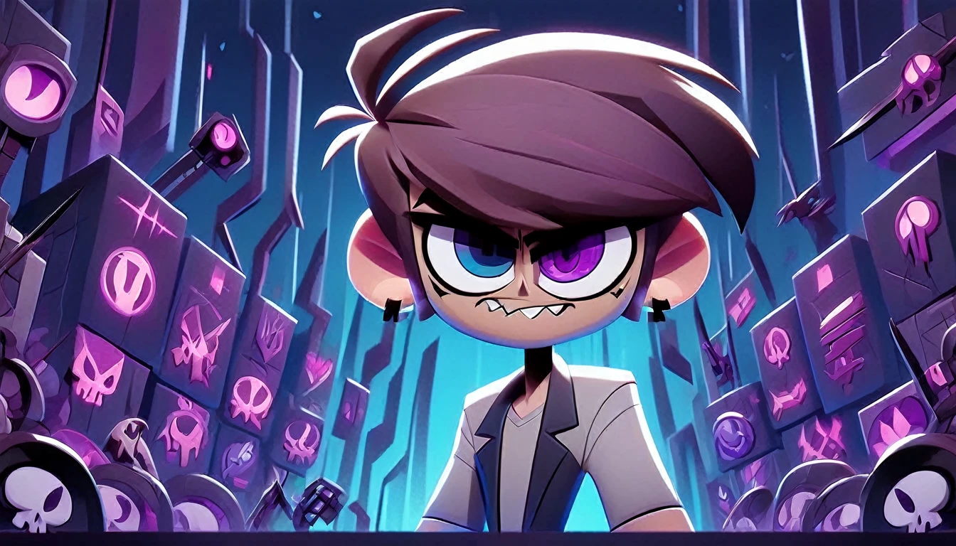 HazbinStyle, a cartoon character boy in e-sports player style with blue and purple tones