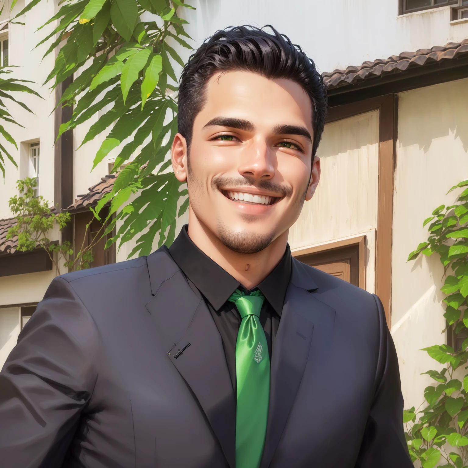 smiling man in a black shirt and green tie in front of a house, david rios ferreira, caio santos, Daniel Mirante, icaro carvalho, by Samuel Silva, ariel perez, edon guraziu, by Felipe Device, edu souza, maxwell boas, by Emerson Silva, henrique alvim corrêa, Jose Moncada