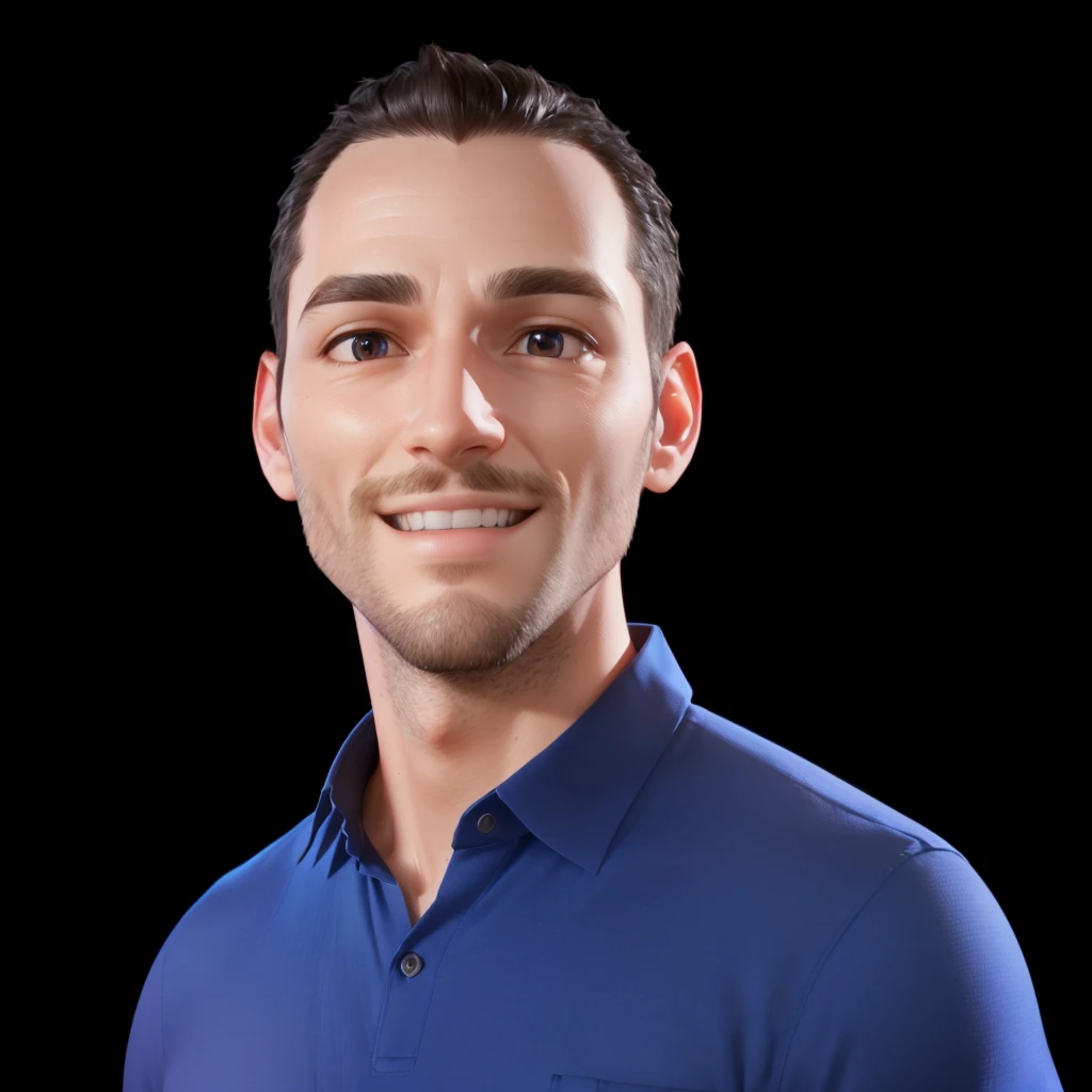 trimmed man in blue shirt smiling at camera, profile picture with headshot, professional profile photo, professional rendering, avatar image, professional foto, maxwell rendering, 3D Demo Reel Avatar, avatar for website, cg artist, to hire 3d artist, high-quality portrait, professional foto detalhada, Professional 3D rendering, smooth 3d cg rendering, professional profile photo