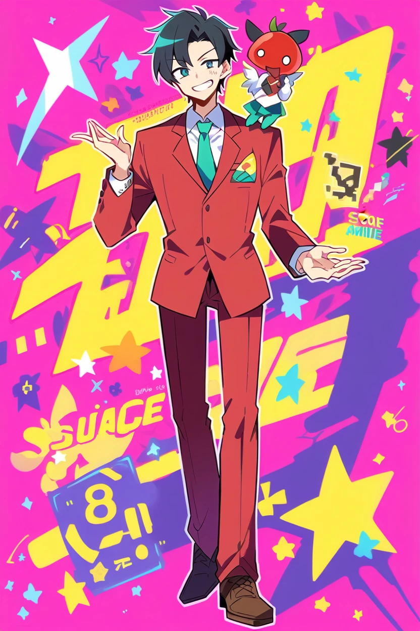 score_9, score_8_superior, sauce_anime, One boy,suit,smiling,whole body