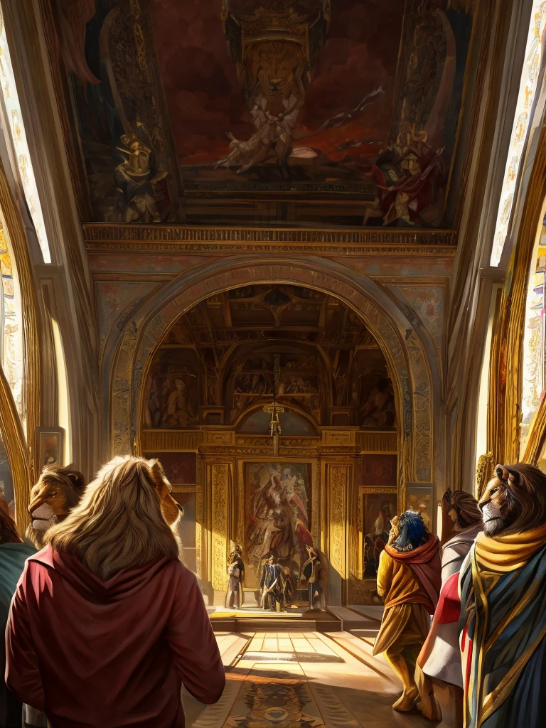 The painting shows a lion and a man wearing a hoodie、Man holding a cross, Digital rendering by László Balogh, shutter, Under the Art, highly Detailed digital artwork, Detailed 4k artwork, 4k highly detailed art, Artistic masterpiece, King of Kings, Detailed digital artwork, prophetic art, The numbers are very detailed, A 4K masterpiece