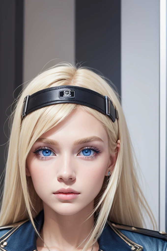 make a young blonde influencer with blue eyes, 1 meter 60