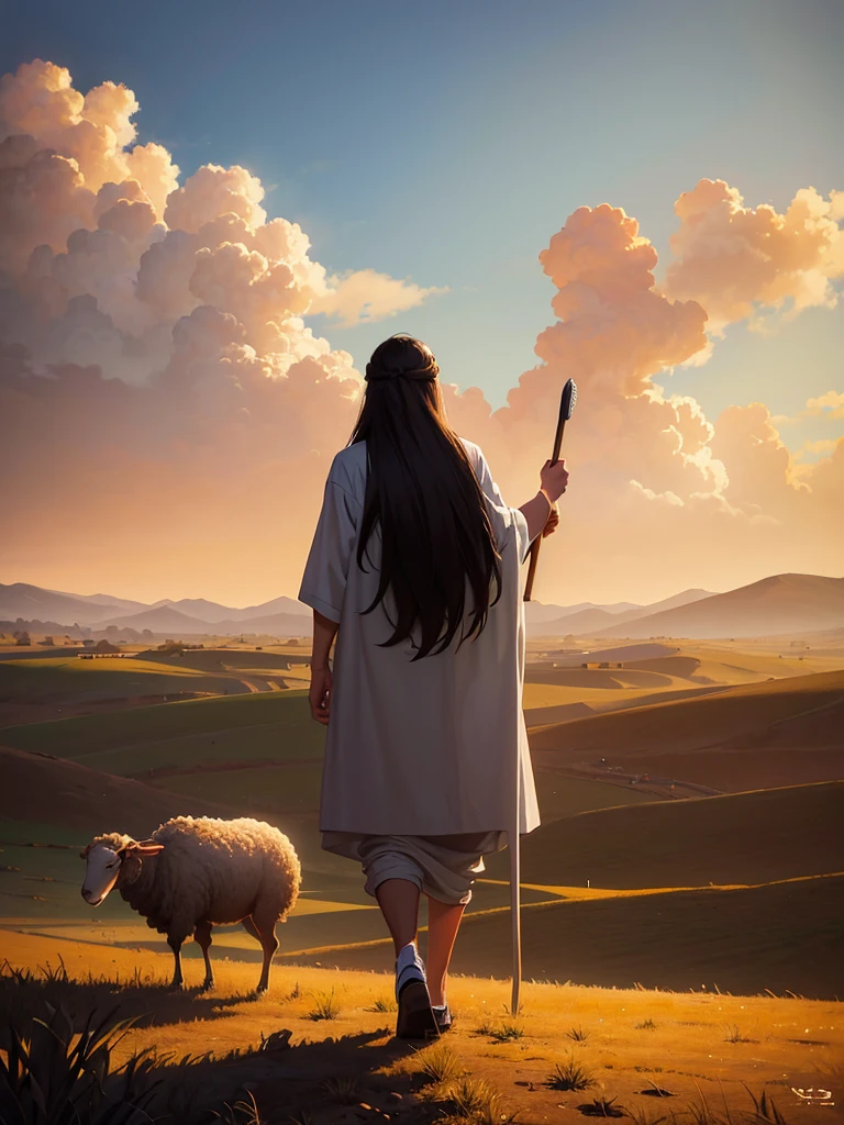 Oil painting of Jesus walking in the fields with a sheep, Cyril Rolando 的Digital Painting, Popular on artstation, The art of math, Digital 4K Painting, Digital Painting风格, 4K Digital Painting, 4K Digital Painting, Digital Painting, 令人惊叹的Digital Painting, #史上最伟大的 1 幅Digital Painting, # The greatest number in history