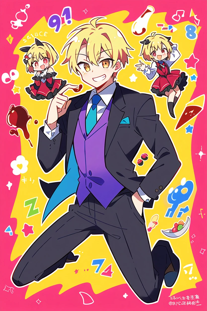 score_9, score_8_superior, sauce_anime, One boy,suit,smiling,whole body