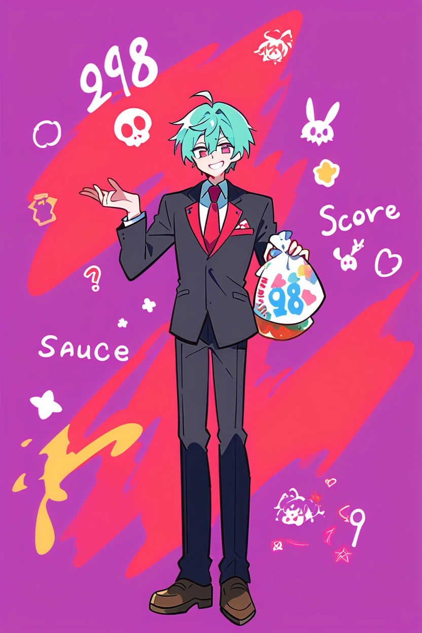score_9, score_8_superior, sauce_anime, One boy,suit,smiling,whole body
