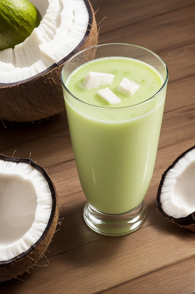 Glass of coconut juice with soursop in colorful drawing