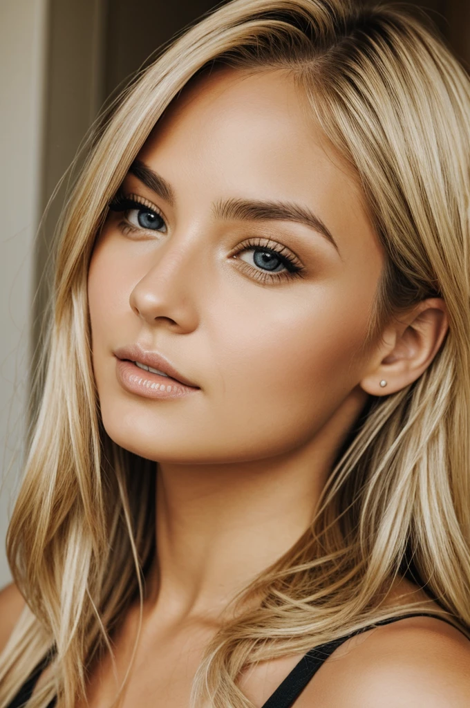 Blonde women face brown eyes