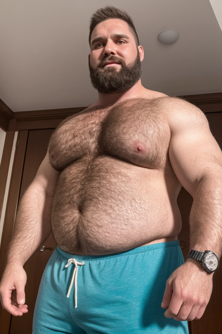 8K HDR Very Extremely Realistic Very Detailed High Quality 8K HDR Very Realistic 46 year old daddy rugged beefy big thick burly chubby bodybuilder muscle bears man, 8KHDR very realistic beared big daddy muscle bear, and 8KHDR very realistic detailed rugged burly man in shorts, 8KHDR very realistic hair, 8KHDR very realistic beards, 8KHDR very realistic thick chubby fat neck, 8KHDR very realistic neck lines, 8KHDR very realistic detailed neck, 8KHDR very realistic burly chest, 8KHDR very realistic detailed hairy burly chest and arms, 8KHDR very realistic detailed hairy burly chest and arms, 8KHDR very realistic burly muscle bear body, 8KHDR very realistic nipples, 8KHDR very realistic burly muscle bear body, 8KHDR very realistic face, 8KHDR very realistic detailed face, 8KHDR very realistic eyes, 8KHDR very realistic detailed eyes, 8KHDR very realistic pupils, 8KHDR very realistic detailed pupils, 8KHDR very realistic head, 8KHDR very realistic waist, 8KHDR very realistic facial features, 8KHDR very realistic burly arms, 8KHDR very realistic elbows, 8KHDR very realistic hands, 8KHDR very realistic pecs, 8KHDR very realistic belly, 8KHDR very realistic human man body, 8K HDR very realistic bellybutton, 8KHDR very realistic wrists, 8KHDR very realistic fingers, 8KHDR very realistic fingernails, 8KHDR very realistic shoulders, 8KHDR very realistic mouth, 8KHDR very realistic lips, 8KHDR very realistic mens clothing, 8KHDR very realistic detailed mens clothing. 8KHDR Very Realistic Hairy Bearded Burly Muscle bear Photoshoot, 8KHDR Very Realistic Ultra-detailed, 8KHDR very realistic detailed bedroom surroundings, 8KHDR very realistic surroundings lighting, No Deformities, An ultra-realistic photograph captured with a Sony α7 III camera, equipped with an 85mm lens in F 1.2 aperture, The cutting-edge Midjourney v5, ( best quality, highres, realistic:1.37), Super real detailed skin, Ultra-detailed, Photorealistic 1.4, hyper photorealism, 8K HDR Clear HDR Quality,