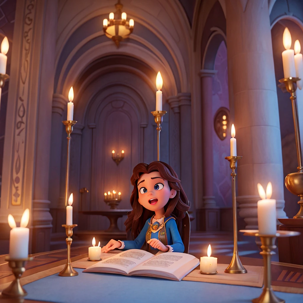 Affiche 3D inspirée de Disney Pixar , interior of a castle , luxurious and magical , with candles