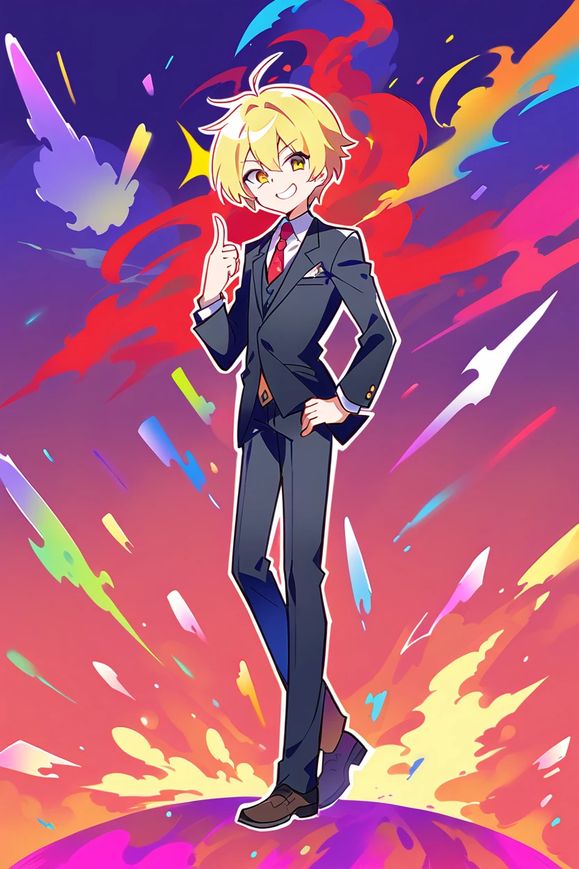 score_9, score_8_superior, sauce_anime, One boy,suit,smiling,whole body