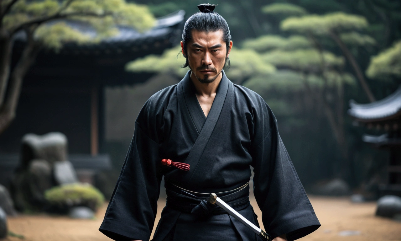 samurai, wearing a black hakama, Blur the background, 8k, Japanese atmosphere, warrior, dark, cold,