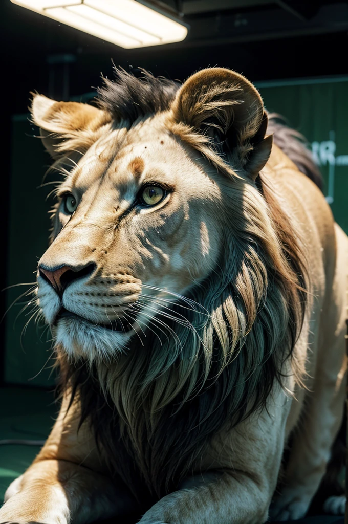 a stylized lion, dark green color palette, subtle financial market elements like a graph or coin, a stylized safe, friendly and confident expression, best quality,4k,8k,highres,masterpiece:1.2,ultra-detailed,realistic,photorealistic,photo-realistic:1.37,HDR,UHD,studio lighting,ultra-fine painting,sharp focus,physically-based rendering,extreme detail description,professional,vivid colors,bokeh,illustration