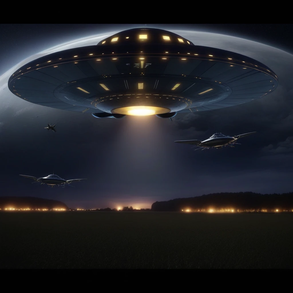 1943, Germany by night, FooFighters Rundflugzug spacecraft UFO , allied forces aircraft are chased by hanebu sky, UAP, 4k, tack sharp, DSLR