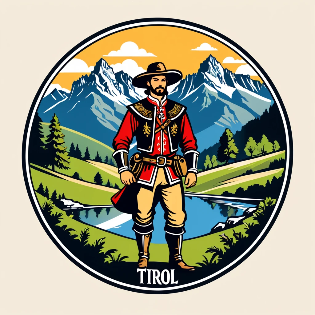paladin in tirol folk outfit, vector graphics, strong contours, logo design
