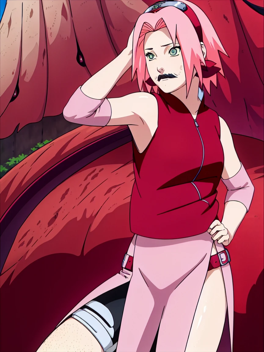 Sakura Haruno nude,wide hips,abdomen,sexy ,Show your armpits、 (There are many tentacles around.)、(((Cheeky mustache)))、 backlight, (light:1.2), (quality improvement:1.4), (High-quality realistic textured skin:1.4), detailed face, short hair, smooth, (Helps increase the beauty of the skin.:1.1), Matte texture、Sakura Haruno masturbates with a tentacle