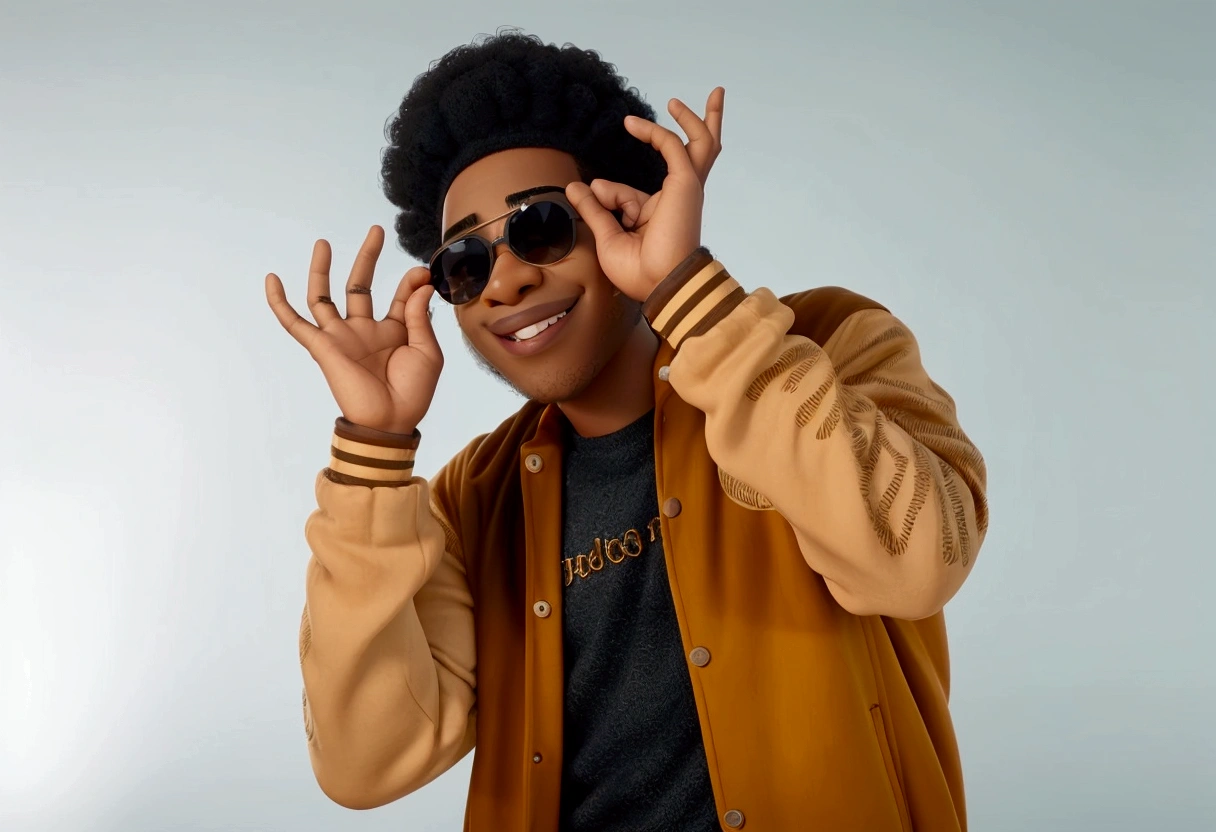 araffe man with afro hair and sunglasses making a silly face, black man with afro hair, with afro, photo in style of tyler mitchell, photo from a promotional shoot, promo photo, photoshoot, afro short blonde, promo photo, smooth in _ o fundo, afro, in style of tyler mitchell, afro technology, promo photo, high-quality portrait, promo photo