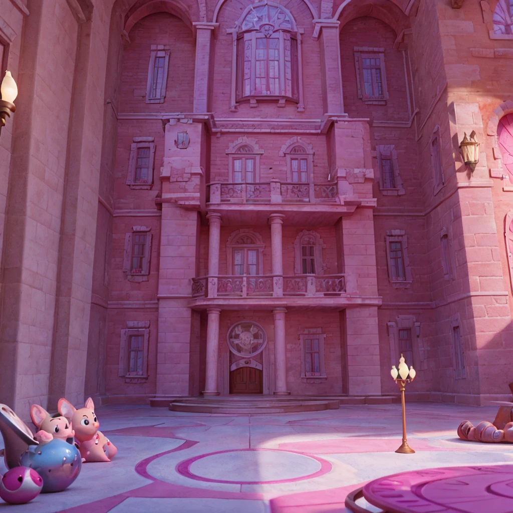 Affiche 3D inspirée de Disney Pixar , pink and silver interior of a castle , luxurious and magical.