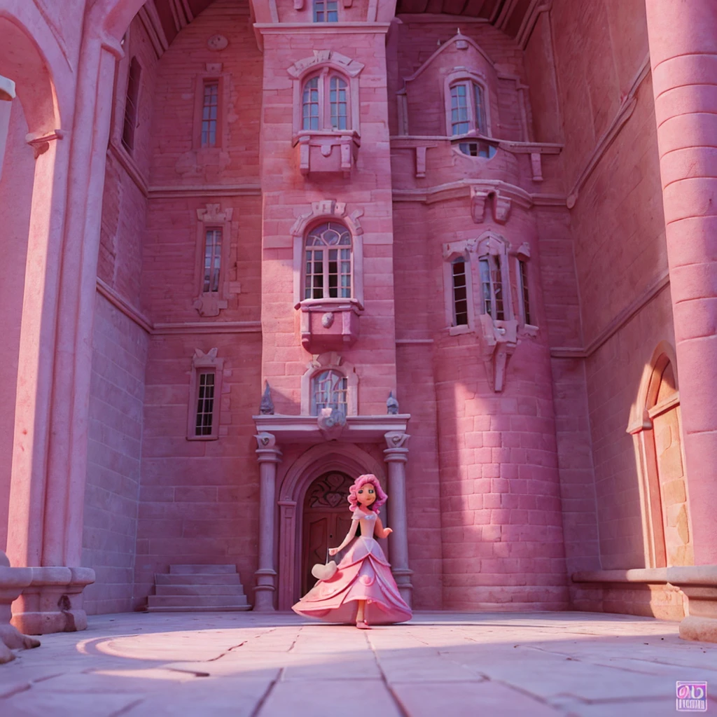 Affiche 3D inspirée de Disney Pixar , pink and silver interior of a castle , luxurious and magical.