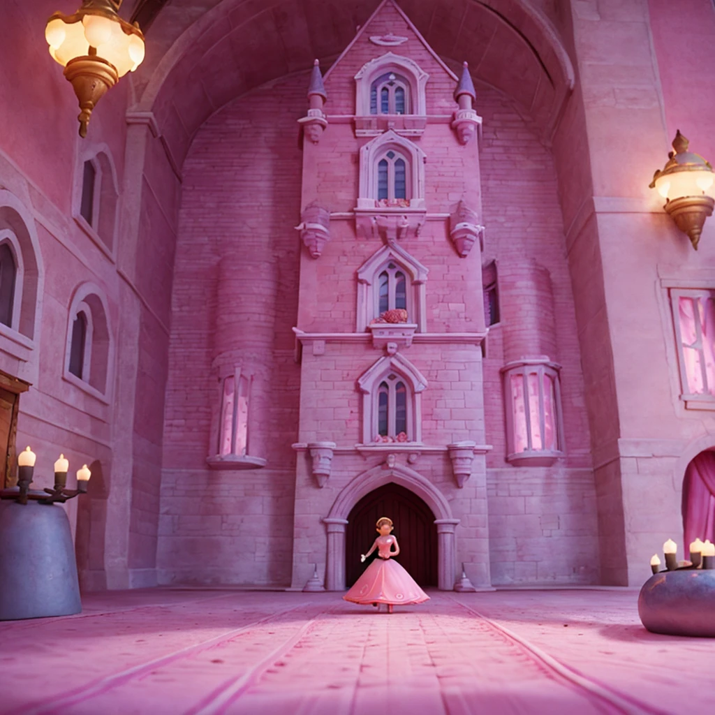 Affiche 3D inspirée de Disney Pixar , pink and silver interior of a castle , luxurious and magical.