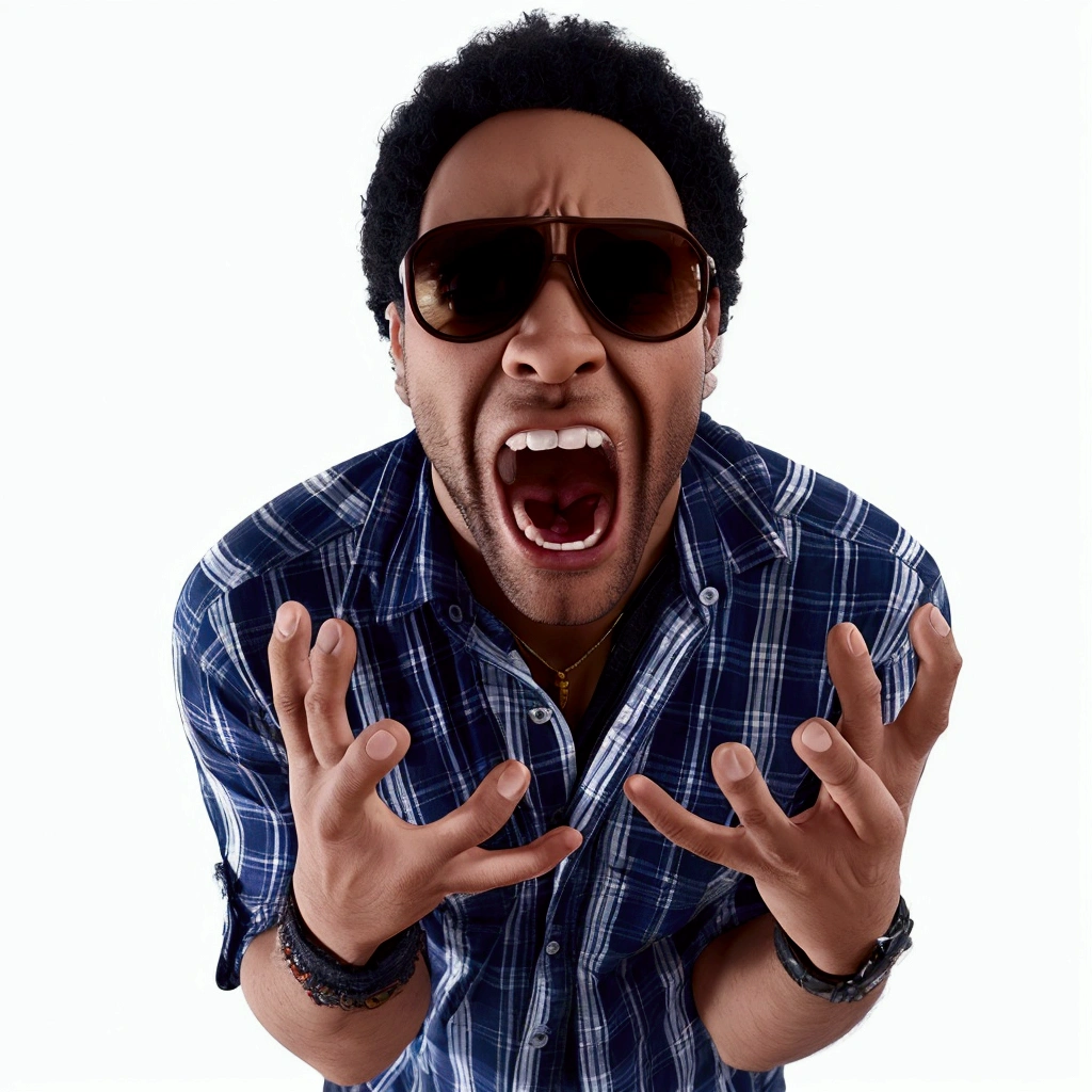 araffe man with sunglasses and plaid shirt grimacing, screaming man, Children's gambino, , mad screaming man, velues, Ray Lewis screaming, scary rage pose, intense scream expression, gritando no ar, he is screaming, nuts expression, aggressive pose, Donald Glover, Threatening pose, nuts, screaming screaming, angry man, swing out