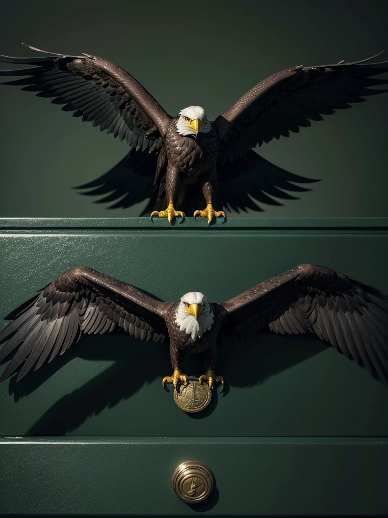 a stylized eagle, dark green palette, subtle financial market elements like a chart or coin, a stylized safe, friendly and confident expression