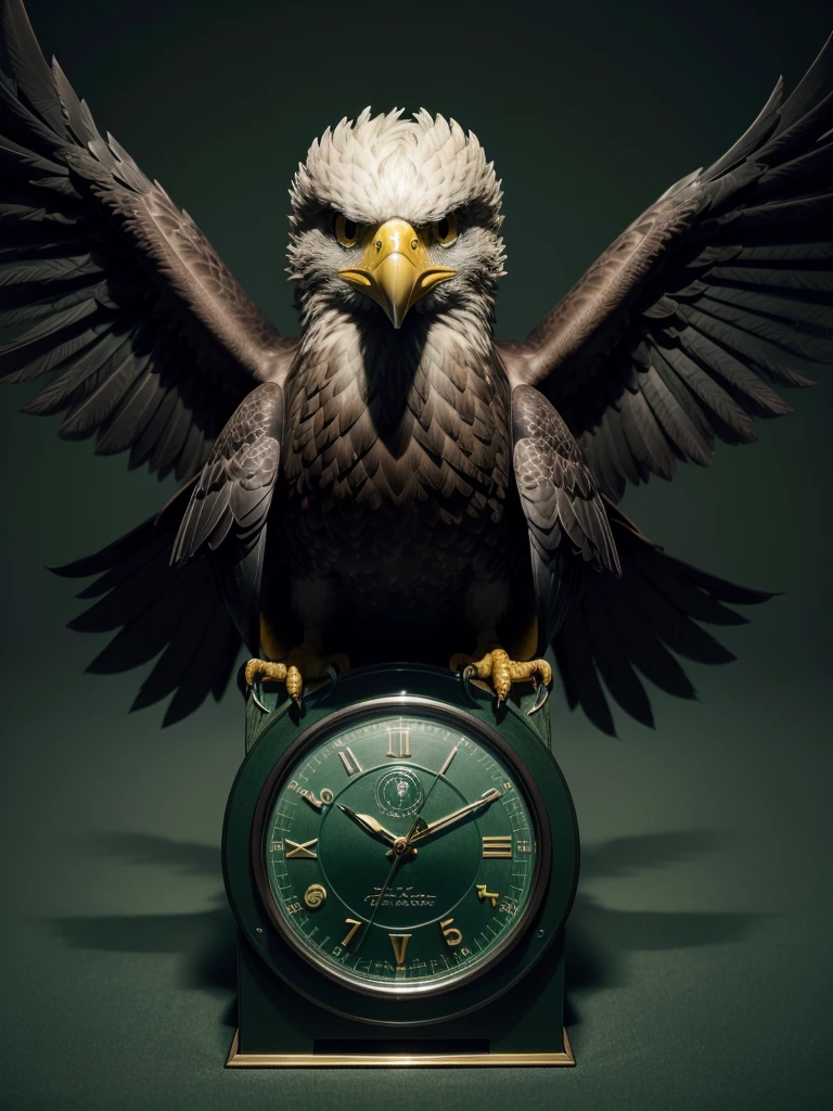 a stylized eagle, dark green palette, subtle financial market elements like a chart or coin, a stylized safe, friendly and confident expression