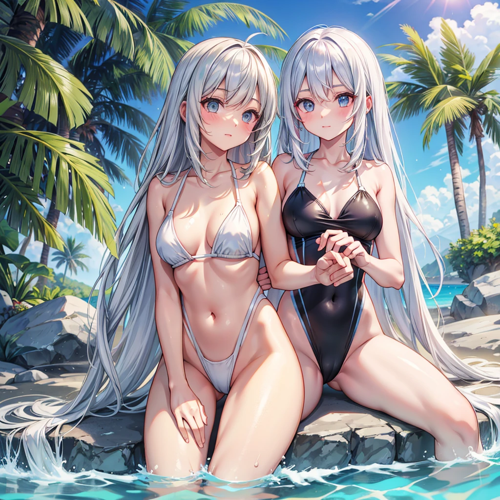 Silver Hair　long hair　Beauty　One person　Sunburn　Swimwear