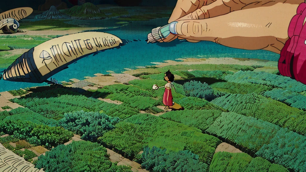 I have an image generator and I would like it to create a calm image in the style of Studio Ghibli, with a slightly childish touch. I want the image to be simple, without too many details, and to capture the fantastical universe of Studio Ghibli. Please write a text in English for the image to complement its magical essence.