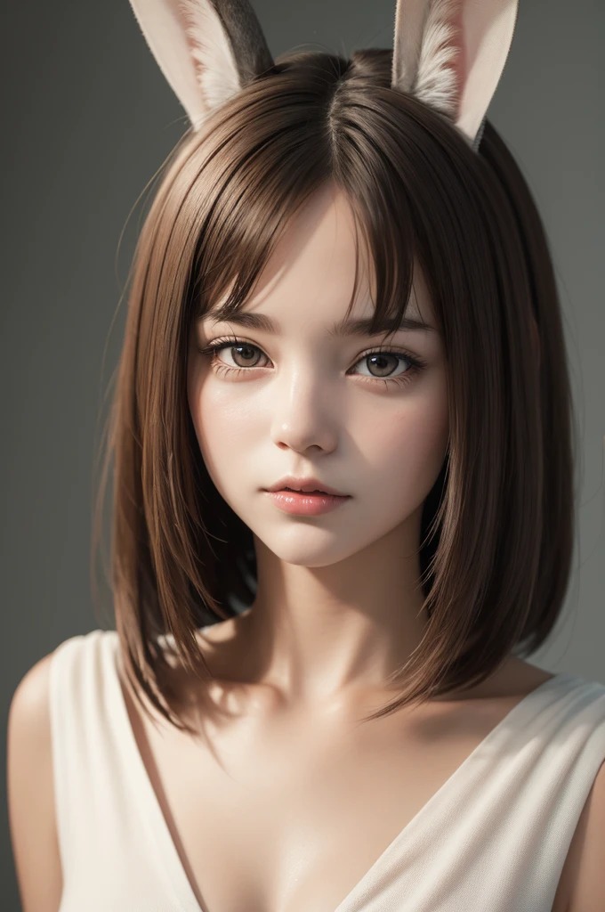 Rabbit anthropomorphism,I bit a girl,head portrait,3d modle,work of art, clean background