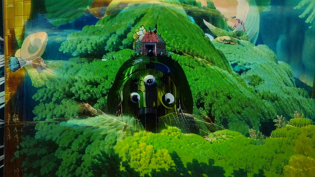 I have an image generator and I would like it to create a calm image in the style of Studio Ghibli, with a slightly childish touch. I want the image to be simple, without too many details, and to capture the fantastical universe of Studio Ghibli. Please write a text in English for the image to complement its magical essence.