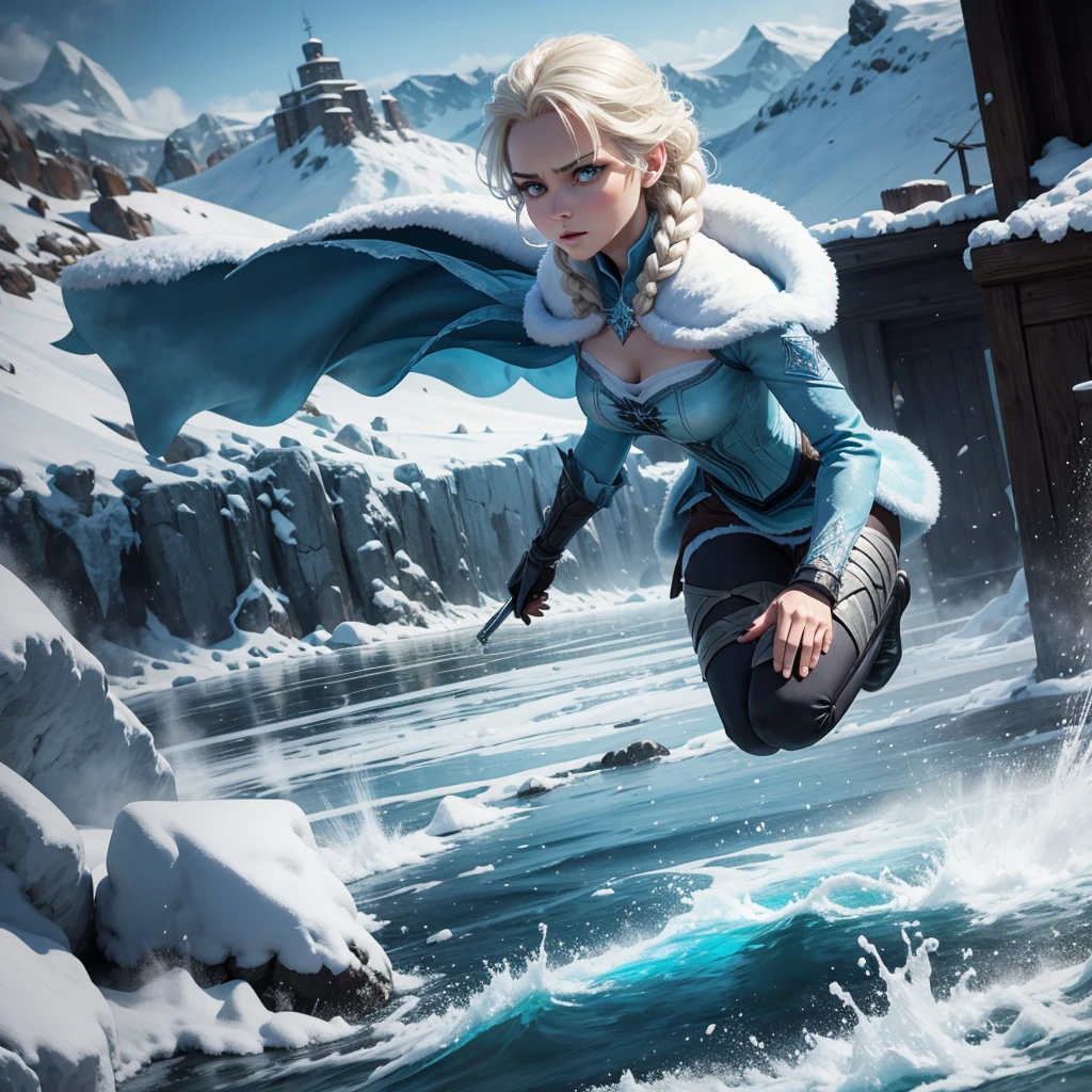 Make Elsa from Frozen with the cape and 3D recon equipment from Attack on Titan, don't make it realistic, same anime version