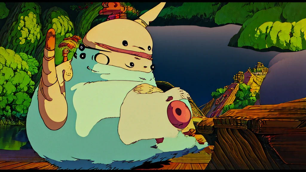 I have an image generator and I would like it to create a calm image in the style of Studio Ghibli, with a slightly childish touch. I want the image to be simple, without too many details, and to capture the fantastical universe of Studio Ghibli. Please write a text in English for the image to complement its magical essence.