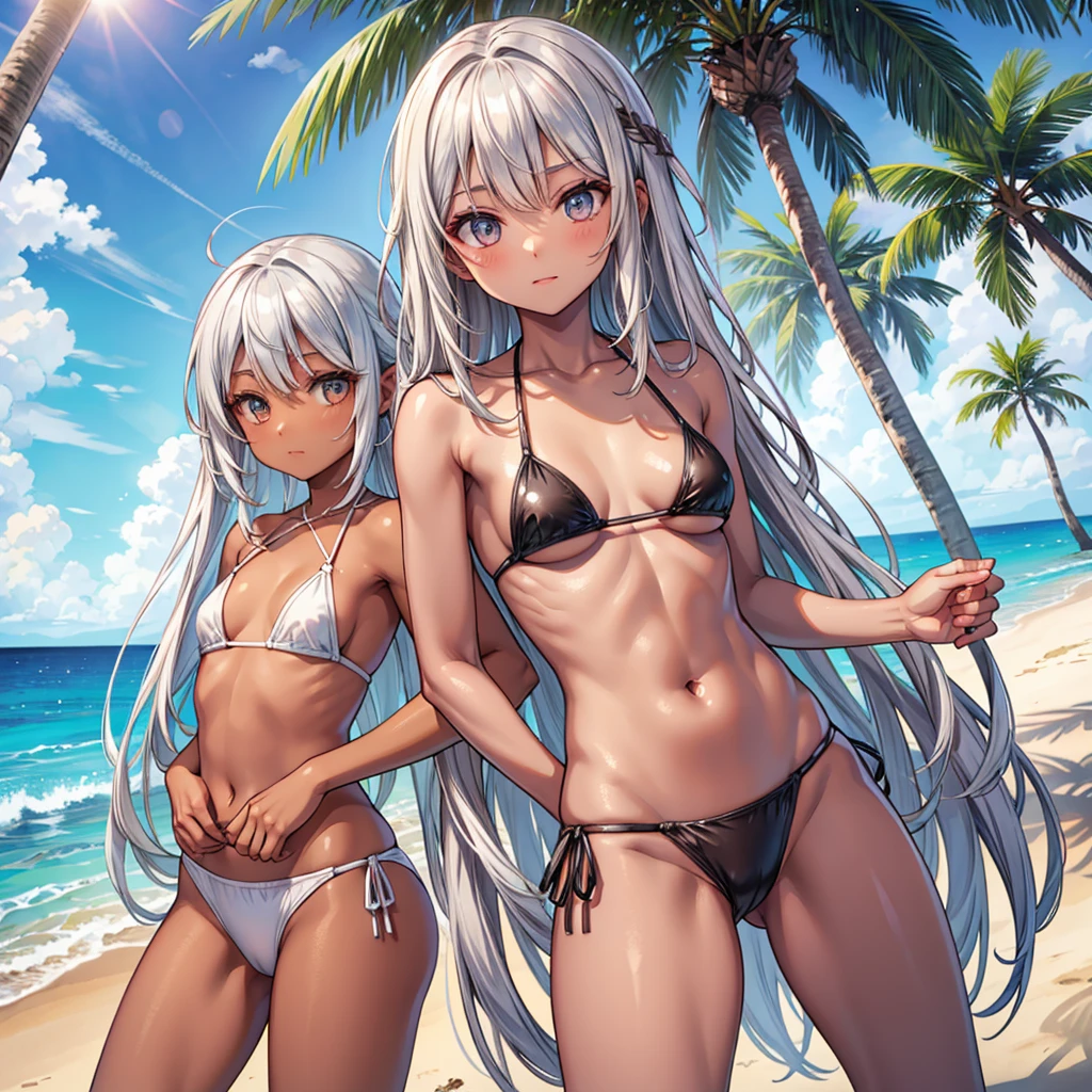 Brown skin　Swimwear　Nipples　Silver Hair　long hair　Beauty　One person　