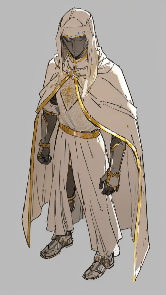 Templar warrior in armor, wearing armor and a white skirt, he also wears a cloak with gold borders, the leper king balduin iv
