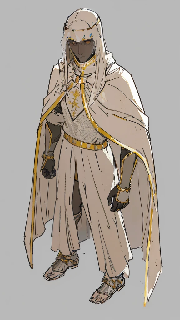 Templar warrior in armor, wearing armor and a white skirt, he also wears a cloak with gold borders, the leper king balduin iv