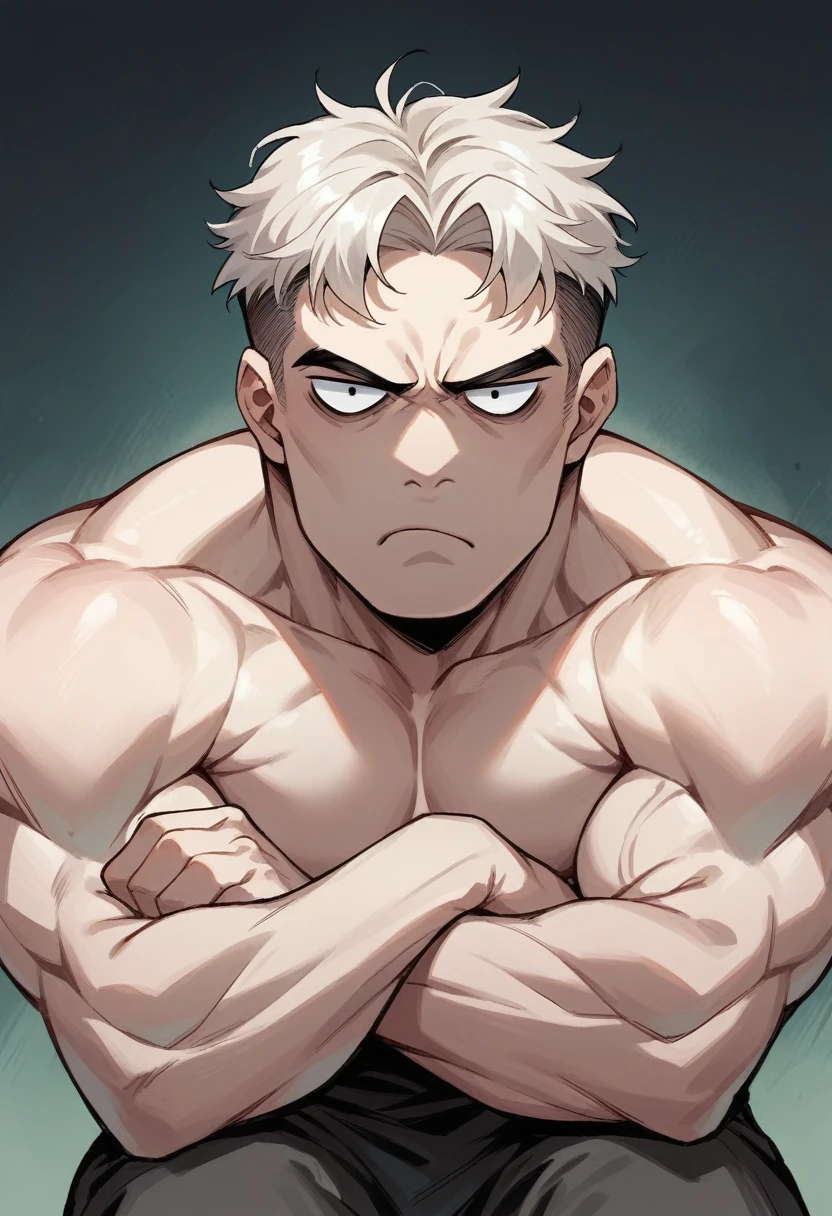 man 2.10 meters, robust, muscular, serious countenance, Lost look, in a lonely alley, Whole body, clenched jaw, Light hair, frown, big jaw, Hollow eyes