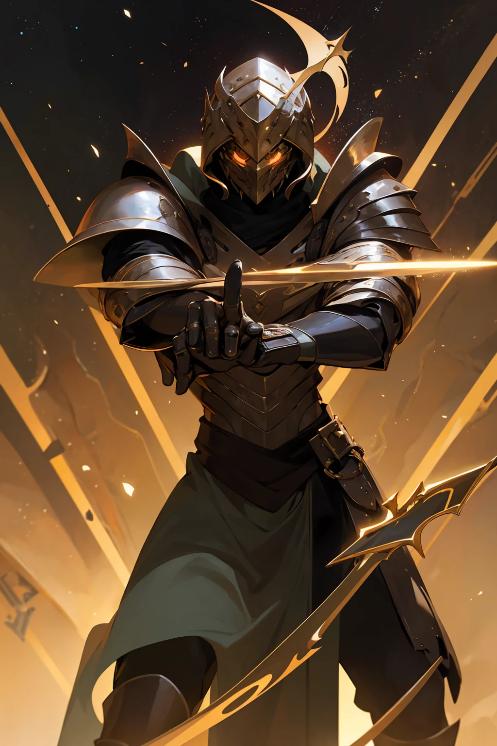 Brownhairhightlightblack, worrior 1 man, hansome, glasses, darknesswolrdblackground, galaxy, blacklongsword, browneye, fantasy, gold armors, 