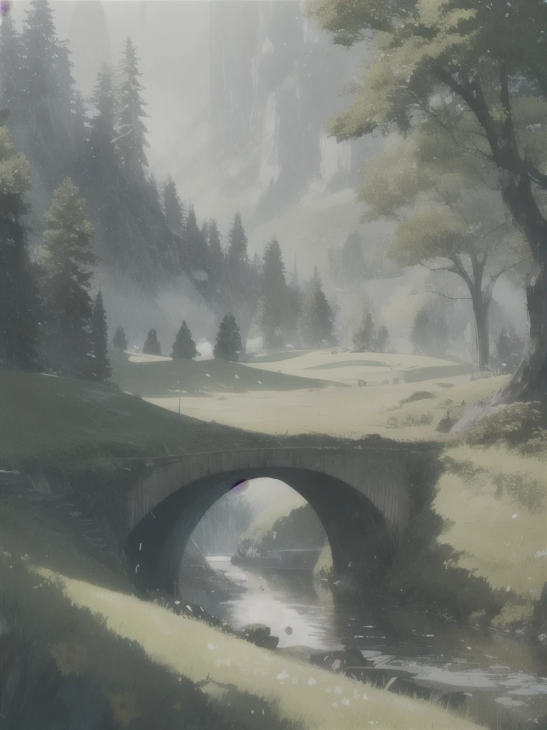 In a green meadow there is a girl and her father, both holding hands in front of a group of gentlemen...
REST With a brave expression., she guides them to their destination.
BREAK Behind her, a green forest stretches and beyond, mountains rise in the distance.
REST The most suitable effect for this scene would be a watercolor painting technique to capture the softness of the meadow and the fluidity of movement..