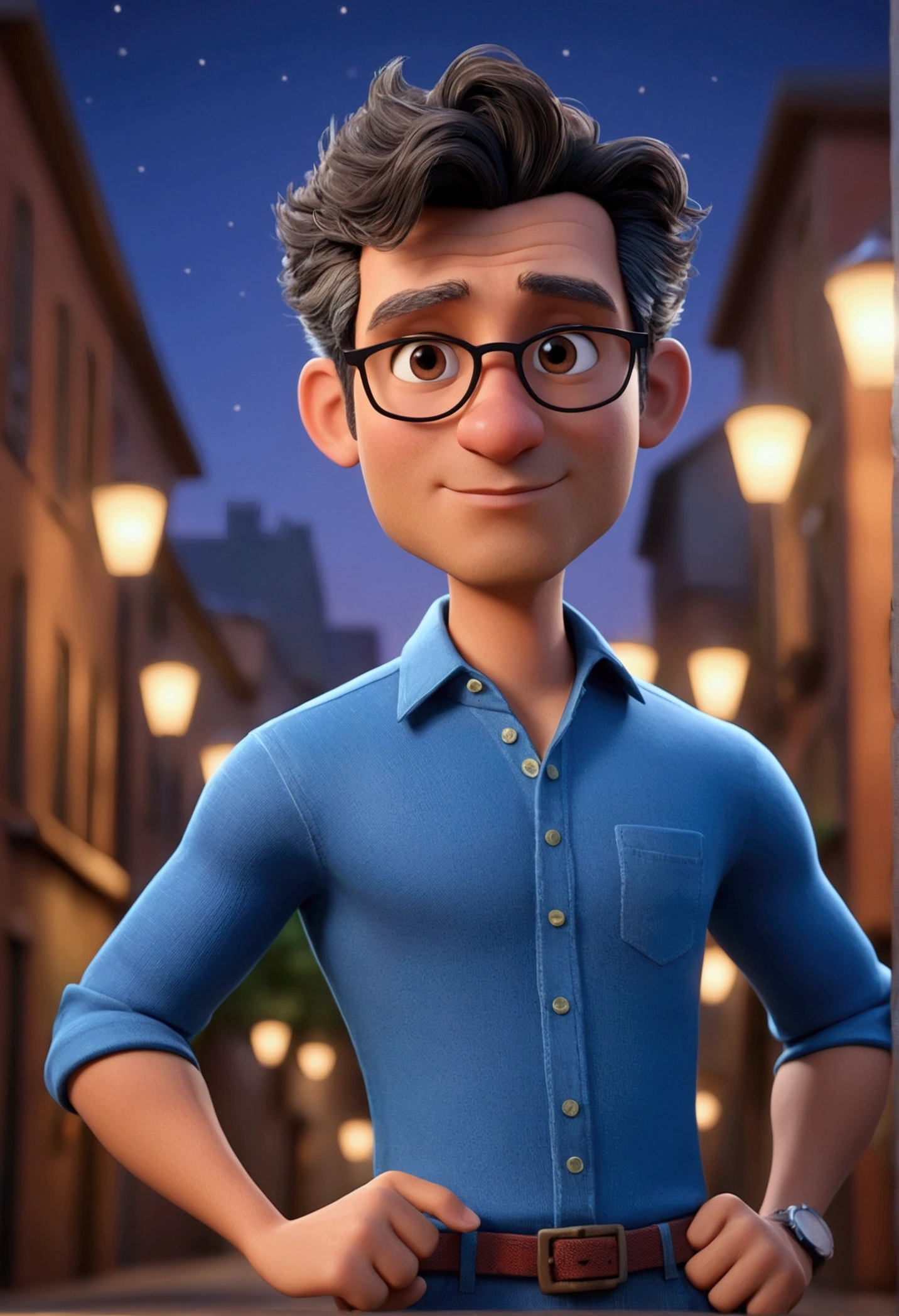 cartoon character de um homem de óculos pretos e camisa azul, , Fernando Haddad, animation character, stylized character, animation style rendering, 3d stylized, Arnold Maya rendering, Render 3d stylized, toon render screenshot, 3d character, 3d character, Stylized 3D rendering, 3D character rendering, cartoon character, Character up close, character pose, (Pixar-style) (master part:1.2) (bokeh) (best qualityer) (skin detailed) (detailed texture) (8k) (Argilla) (cinematic lighting) (sharp focus