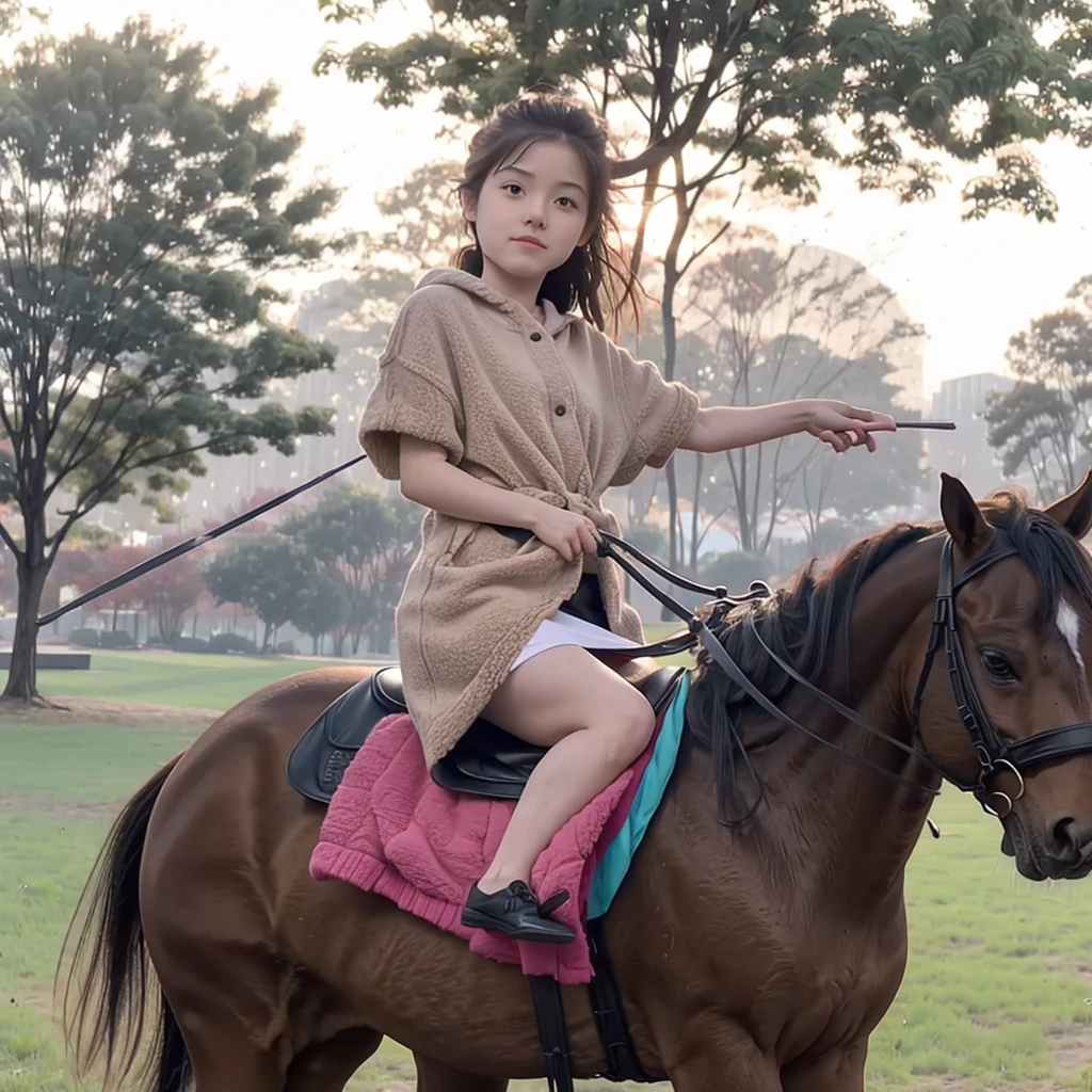 Girl riding a pony in the park