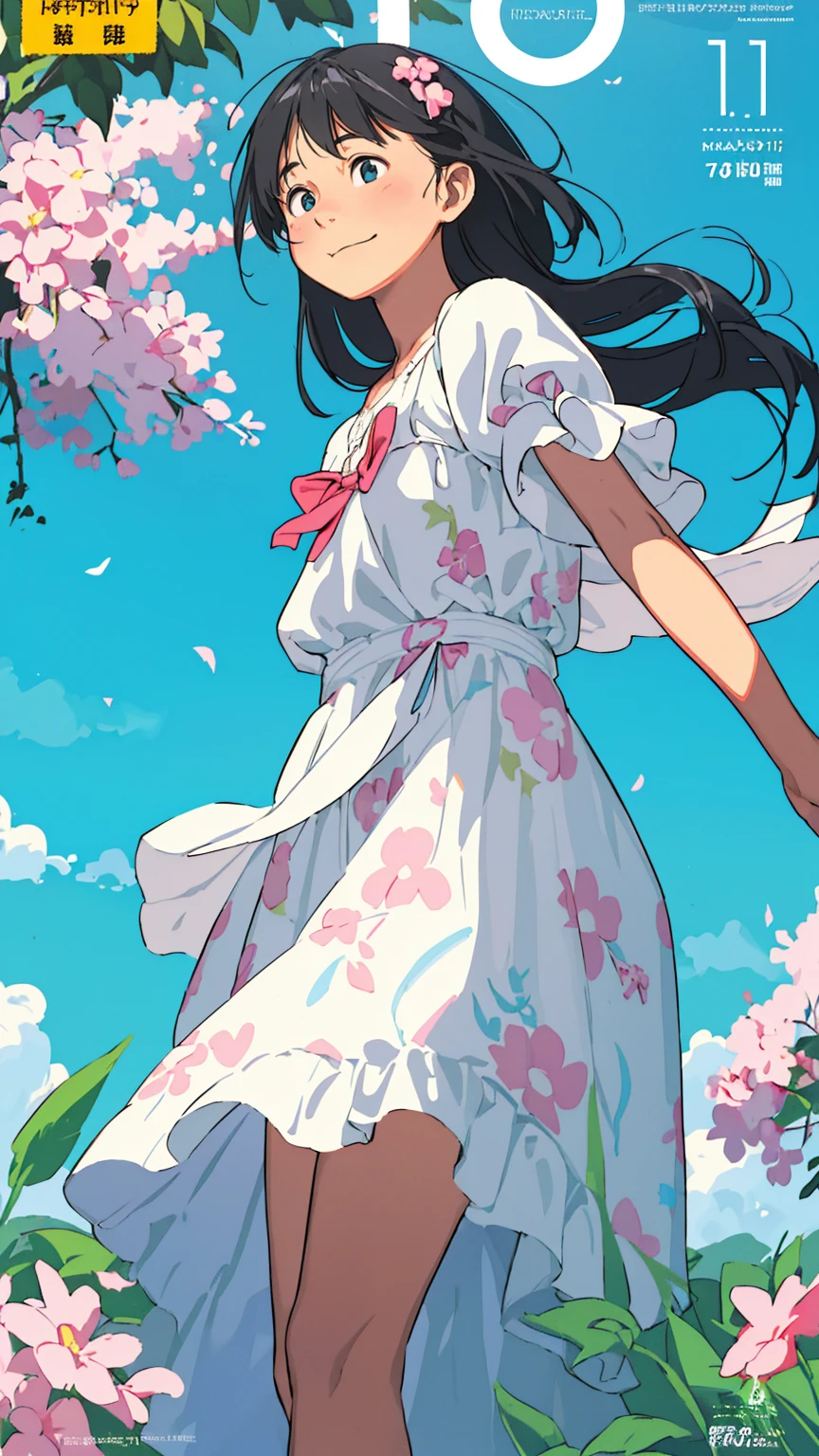 Affordable design, Clear lines, High Sharpness, (Highest quality,8k,Perfect sharpness,Ultra fine,High resolution,masterpiece:1.2), Perfect Anatomy:1.5, Official Art, Illustrations that tell a story, (Whitish background:0. 9)、Body Positivity、多Mr.な身体表現、(Random and energetic poses)、Perfect beauty、Perfect beautiful face、Strong winds、A rich expression、Dynamic composition、smile、Golden ratio composition、colorful、((Mr.々Different angles and perspectives))、Anime Art、(Mini dress)、(Overcoming stereotypes)、 Glowing Skin、(Natural beauty)、smile、Bangs、(Soft and flowing hair)、(countryside)、(Nostalgic atmosphere)、Put it up to your thighs、(Playful and carefree)、(多Mr.な民族のキャラクター)、(innocent attitude)、(Sunny atmosphere)、(The skirt flutters wildly in the wind)、(Bright colors)、Beautiful Eyes、(Embarrassing)、Braided Hair、Summer Scene、Smiling among flowers、Fashion magazine cover、Side angle、Angle from below、