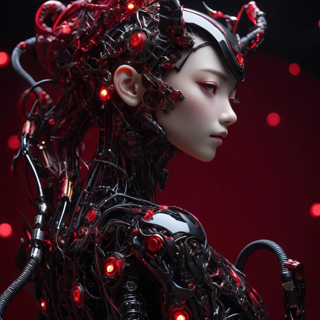 (((masterpiece))), ((best quality))), ((ultra-detailed)), (CG illustration), (an extremely devious and beautiful)), (cute desktop face), cinematic light, ((1 mechanical girl)), solo, whole body, (machine-made joints). : 1.4), ((mechanical limb)), (bursting muscle), (blood vessel attached to the tube), (brain in container: 1.3), (mechanical vertebrae attached to the back)), ((mechanical cervical vertebrae attached to the neck)), ((sitting)), expressionless, (wires and cables attached to the head and body: 1.5), small chest, short hair, (character focus), science fiction, hands tied to stools, 1 girl