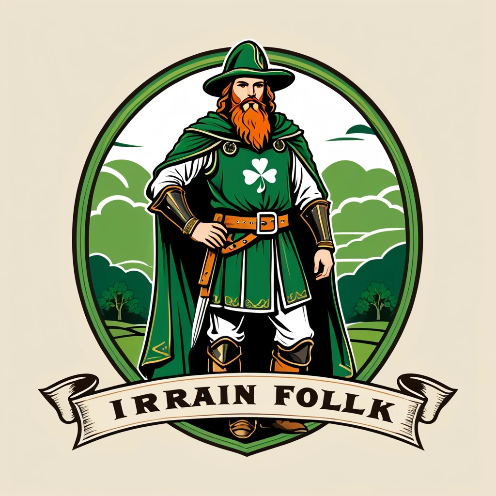 paladin in irish folk outfit, vector graphics, strong contours, logo design