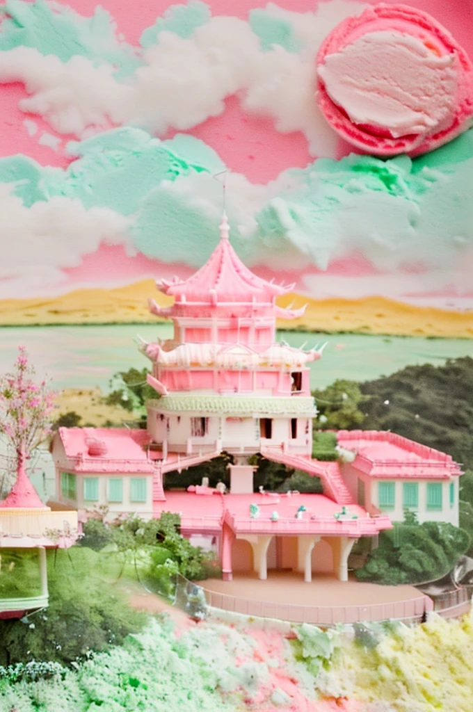made of ice cream,Ice cream,Sweet cones,light pink,cream,Light Blue,light green,strawberry,Macaron