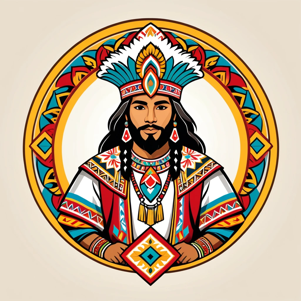 paladin in peruvian folk outfit, vector graphics, strong contours, logo design
