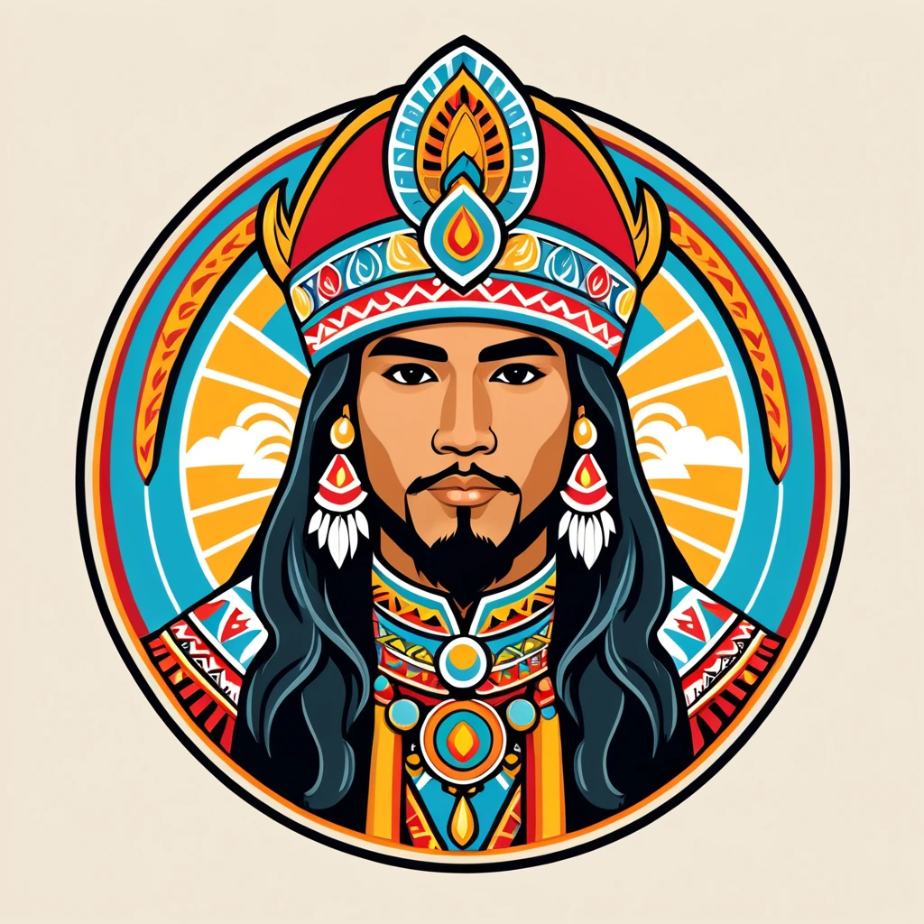 paladin in peruvian folk outfit, vector graphics, strong contours, logo design
