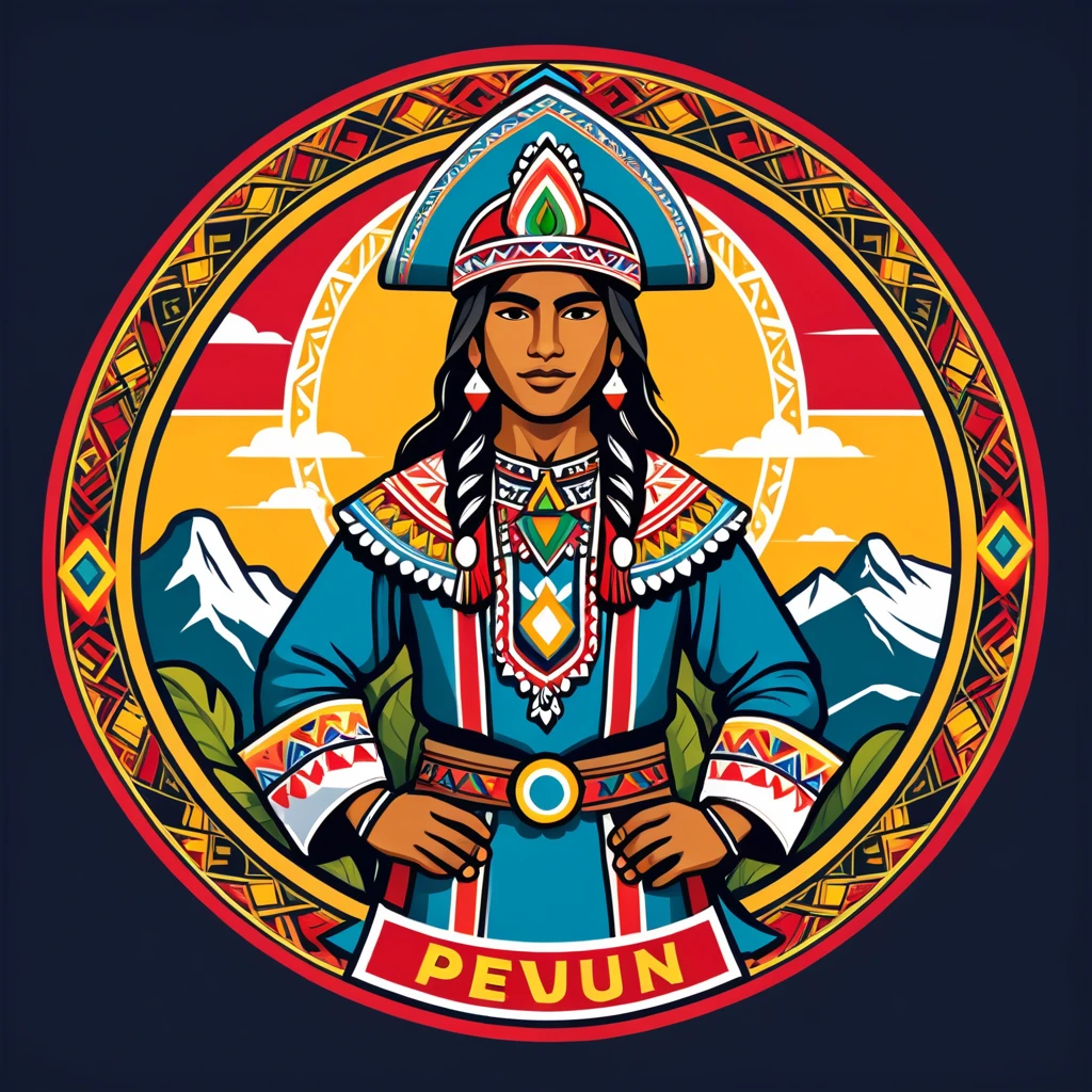 paladin in peruvian folk outfit, vector graphics, strong contours, logo design