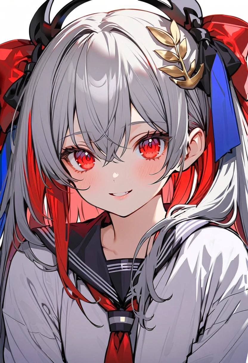 masutepiece++, Best Quality++, ultra-definition++, ultra-definition++, rey tracing, 4K or more++, 8K or more++, Slight details, (Background Focus )++,Young woman with golden laurel wreath, (((Ultramarine hair))), (((White dip dyed hair))), (((red streaked hair))),sailor,Sailor collar,White shirt, skirt by the,anchor,