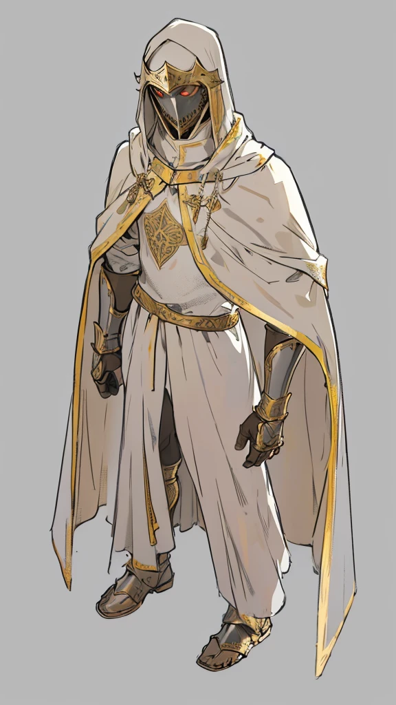 Templar warrior in armor, wearing armor and a white skirt, he also wears a cloak with gold borders, the leper king balduin iv